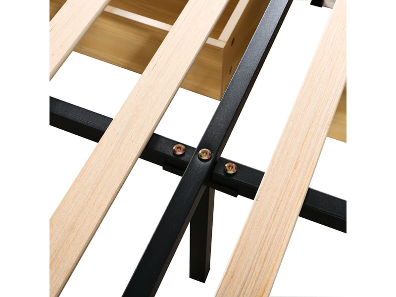 Lit enfant 140x200 cm, tiroirs, espace de rangement, tête de lit réglable, sommier, velours beige, sans matelas - Conforama E