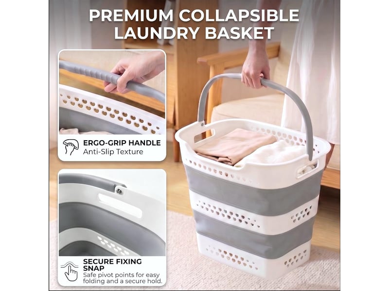 Lot de 2 panier à linge pliable 42 l avec poignées, bac à linge escamotable et gain de place pour salle de bain - Conforama D