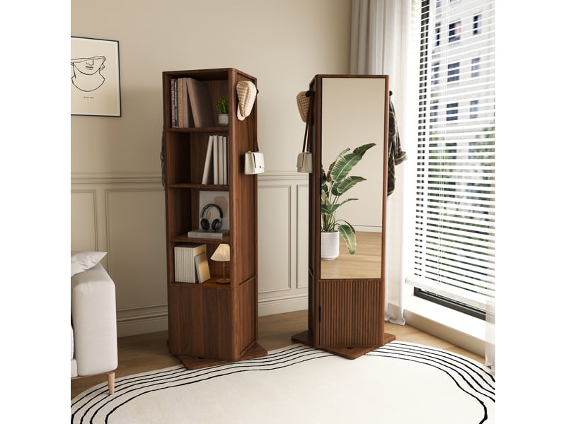  Armoire à bijoux pivotante 360° avec miroir, rangement 4-en-1, noyer foncé  - Conforama B