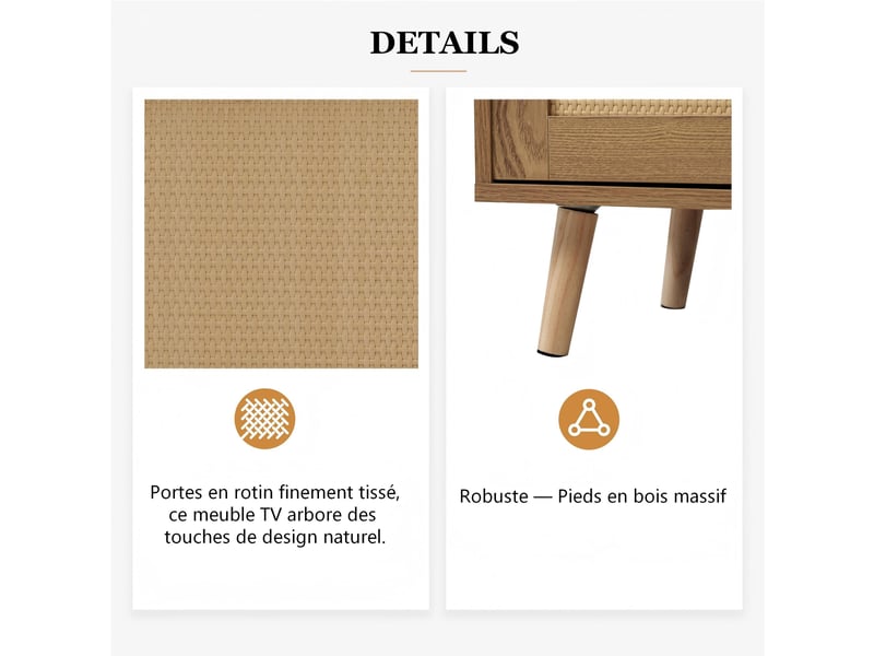  Meuble tv naturel 200 cm panneau de particules meuble tv bois clair - Conforama E