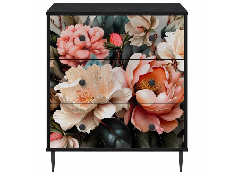  Commode chambre, meuble de rangement borne imprimé pivoine légère 66 x 36,5 x 76 cm  - Conforama D