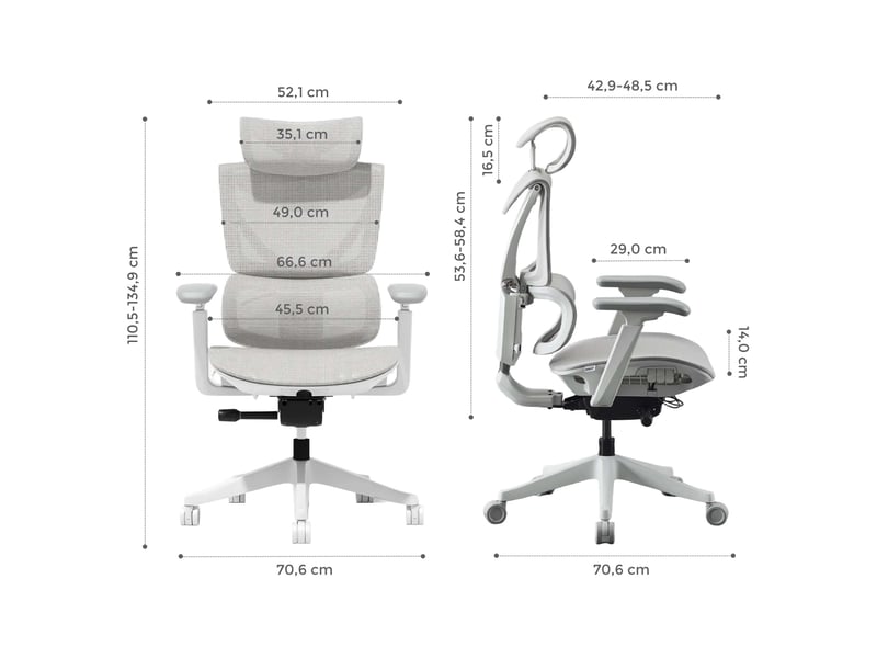  Chaise de bureau ergonomique,70,6x70,6x110,5-134,9 cm,réglable,maille,grise  - Conforama C