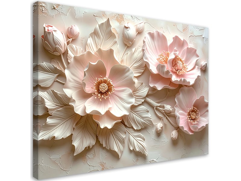 Tableaux, fleurs blanches et roses en relief 3d 90x60 1334483171 - Conforama A