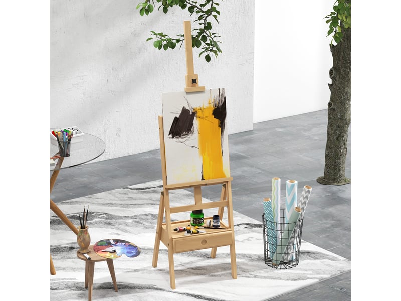  Chevalet en bois sur pied chevalet d'artiste avec tiroir intégré hauteur jusqu'à réglable 92 cm coloris naturel  - Conforama D