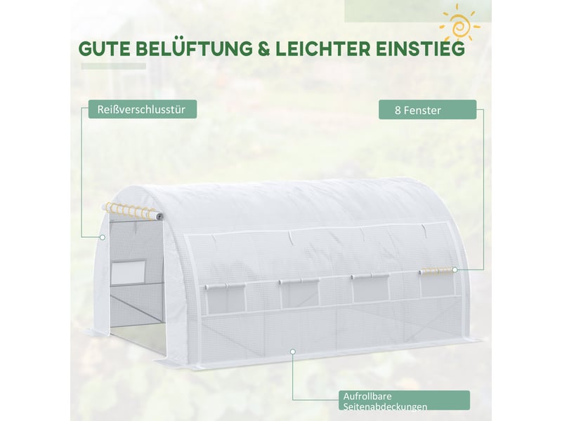 Serre de jardin - 3,97x3,02x2 m - protection uv - résistante au vent - porte latérale - acier - blanc - murs enroulables 397x300x200cm - Conforama E