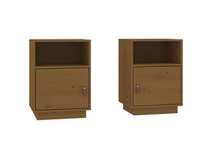 Lot de 2 tables de chevet - cabinet de chevet - table de nuit marron miel 40x34x55cm bois de pin massif