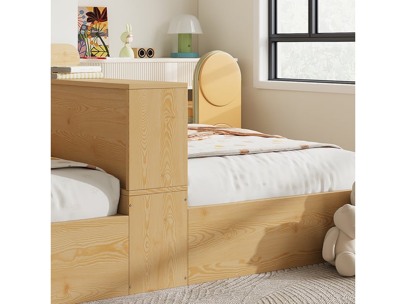  Lit double enfant en bois naturel 2 x 90 x 200 cm, séparation centrale et étagères accessibles des deux côtés  - Conforama E