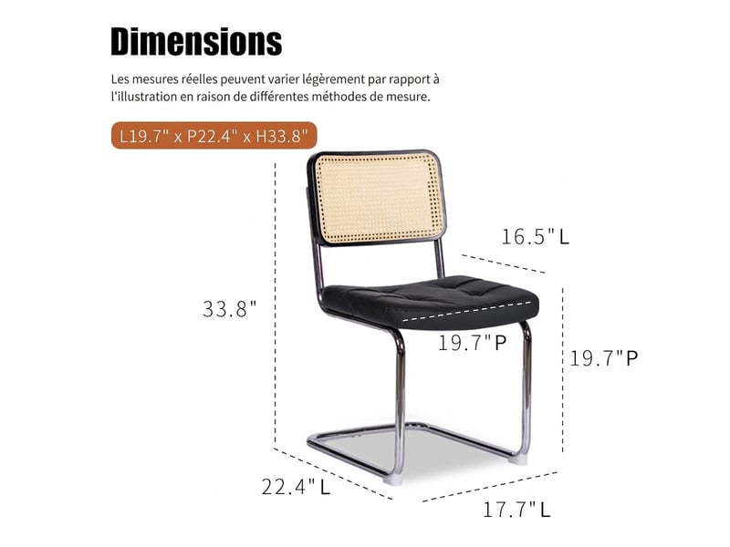 Lot de 4 chaises de salle à manger, chaises luge avec pieds chromés et dossier en rotin, style moderne  - Conforama C