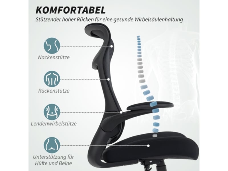  Chaise de bureau ergonomique noire, accoudoirs 3d, dossier s en mesh, appui-tête, inclinable  - Conforama E