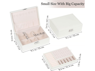 Boîte à bijoux pour femme, coffret à bijoux en cuir verrouillable de 2 couches organisateur à bijoux, petit jewelry stockage cas rangement(blanc)