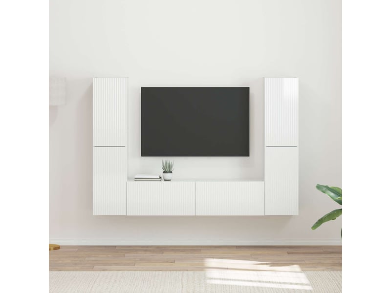  Ensemble meuble tv - banc tv - meuble de rangement 6 pcs blanc brillant bois d'ingénierie  - Conforama B