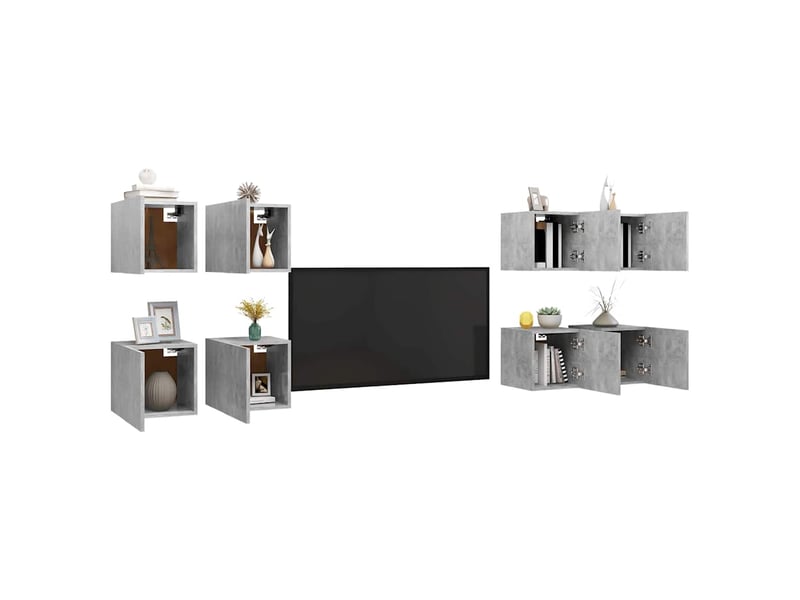  Lot de 8 meuble tv mural, meuble tv suspendu gris béton 30,5x30x30 cm  - Conforama C