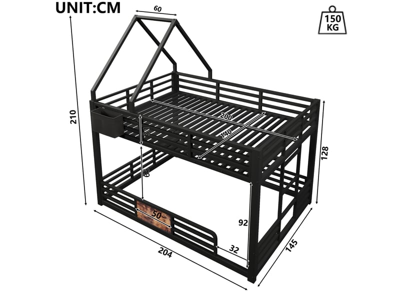  Lit superposé tcqpz 140 x 200 cm led multicolore rangement métal mdf noir  - Conforama C
