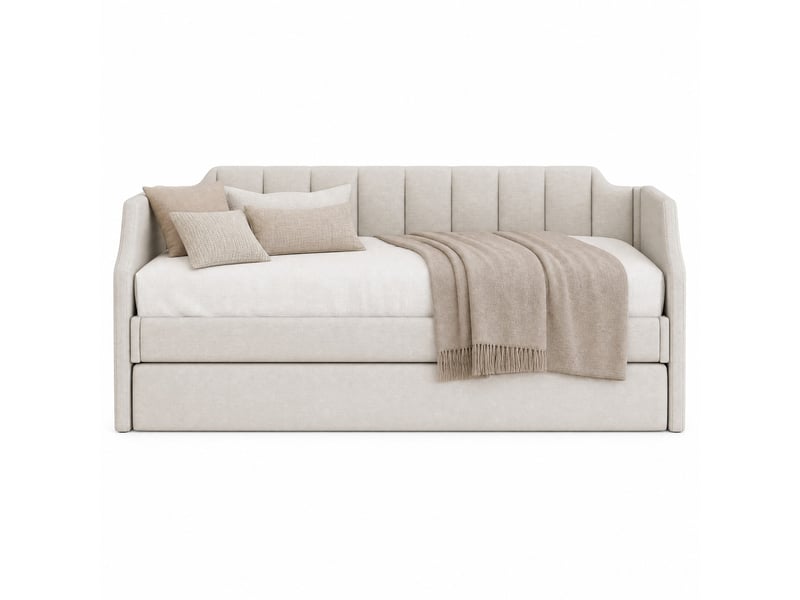 Lit banquette simple 90×200 cm avec lit gigogne 90×190 cm - sans matelas, lin coton beige - Conforama A