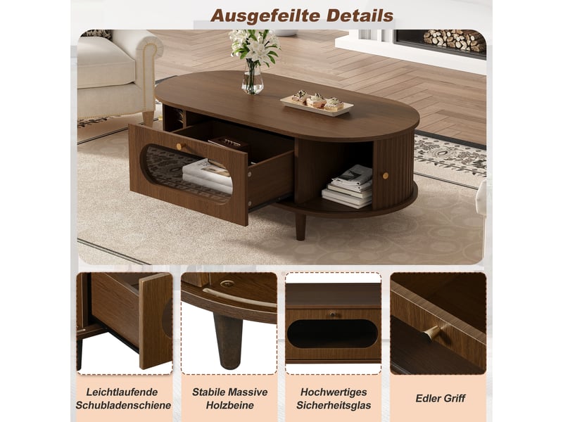 Table basse, mdf, noyer, 100 x 50 x 36 cm, avec éclairage led, avec rangement - Conforama W