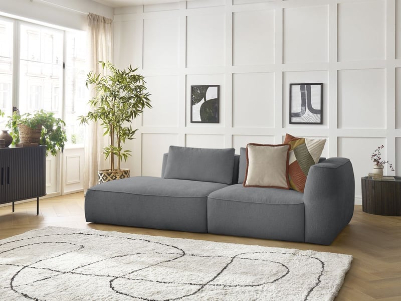 Bobochic canapé droit fixe 3 places leopold tissu texturé gris foncé accoudoir droit LEOPOLD - Conforama B