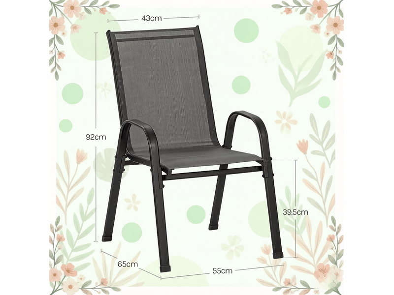 Lot de 2 chaises de jardin empilables à dossier haut, métal et polyester gris foncé - Conforama C