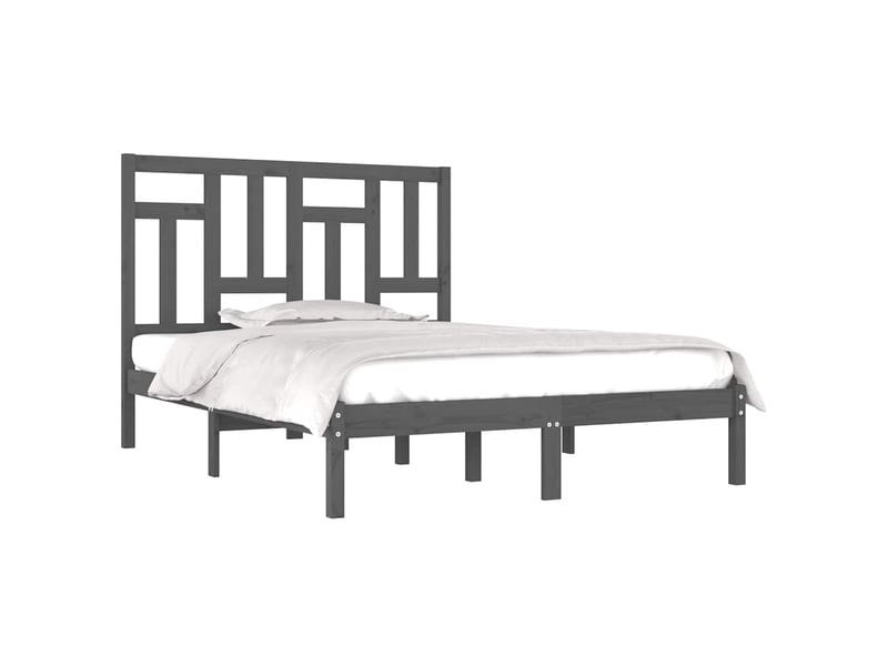 Lit double- lit adulte -  cadre de lit sans matelas gris 200x200 cm bois massif de pin  - Conforama B