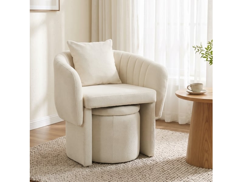 Fauteuil avec repose-pieds et coussin lombaire 72x62x70 cm en chenille beige - Conforama B