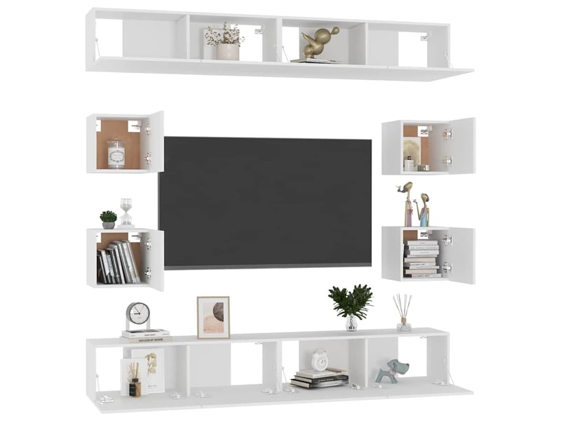  Ensemble de meubles tv - banc tv - meuble de rangement 8 pcs blanc bois d'ingénierie  - Conforama E