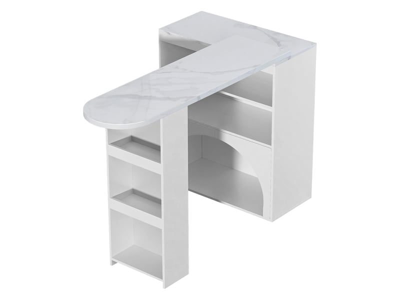 Table de bar extensible et pivotante, blanc effet marbre, 120(+80) x 40 x 100 cm - Conforama A