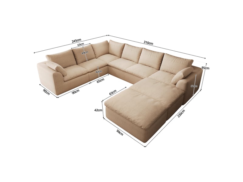  Canapé modulable en u cloud 8 places 245 x 310 cm, mousse compressée, tissu kaki IKSETERA TRADING LTD - Conforama C