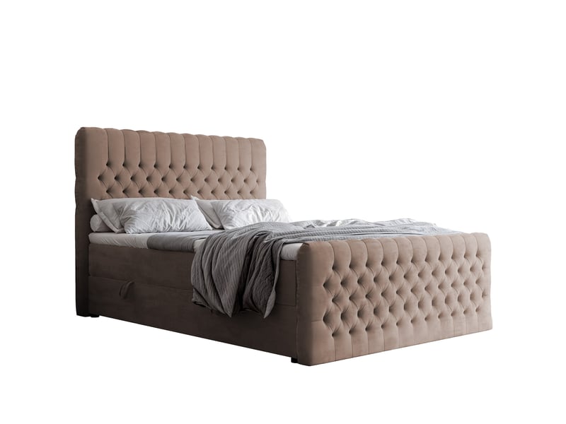  Lit adulte alba plus - 200x200 cm - matelas ressorts + surmatelas - coffre de rangement - velours dense hydrofuge marron clair ALBA PLUS - Conforama A