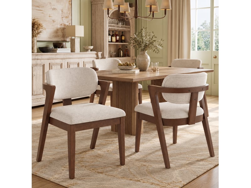 Lot de 2 chaises de salle à manger avec accoudoirs, bois d’hévéa, coloris noyer et beige avoine - Conforama B