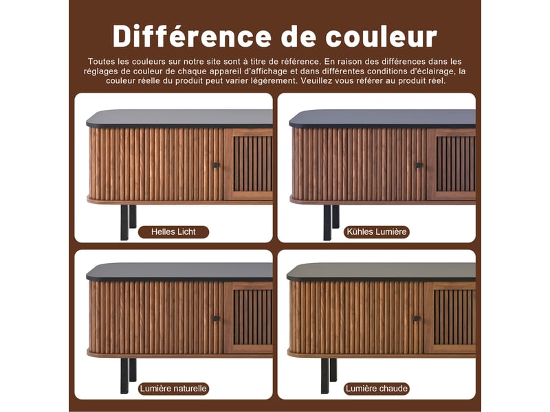  Meuble tv noyer, rangement, portes coulissantes, design moderne, structure robuste, finition haut de gamme - 190x35x45cm - salon  - Conforama B
