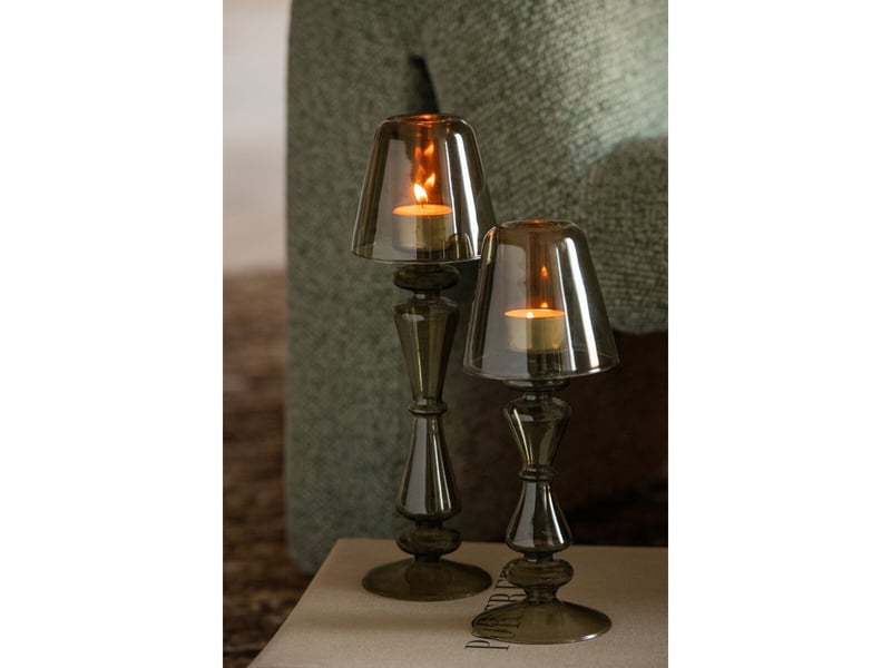  Photophore lampe en verre silje 31cm vert olive  - Conforama D