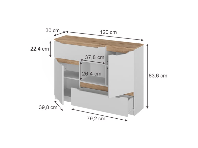  Vicco commode avec tiroirs, blancchêne artisan, 120x83.6cm  - Conforama B