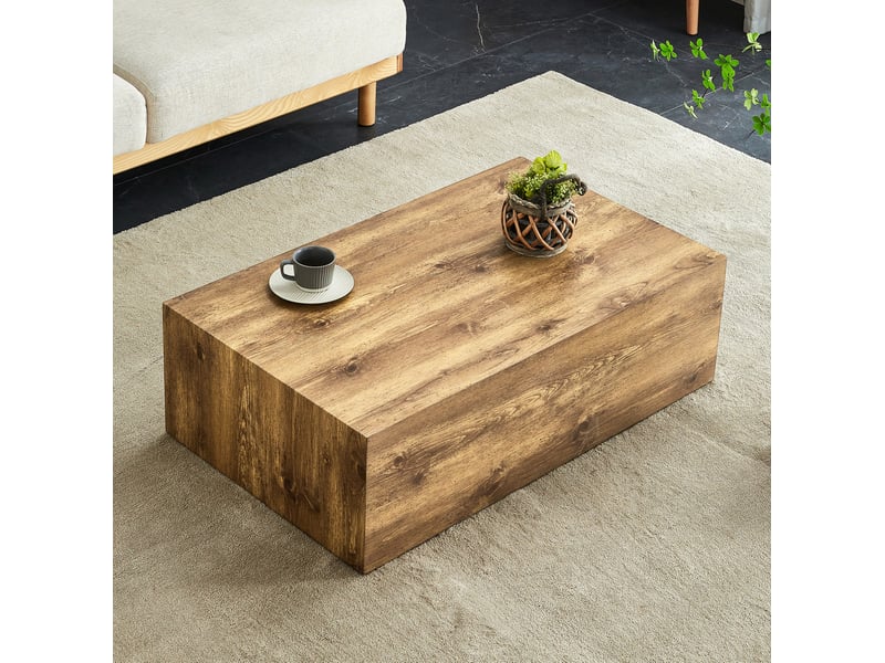  Table basse rectangulaire 90x50x30 cm, design simple, effet bois, sans montage, pieds antidérapants, mdf, couleur bois  - Conforama B