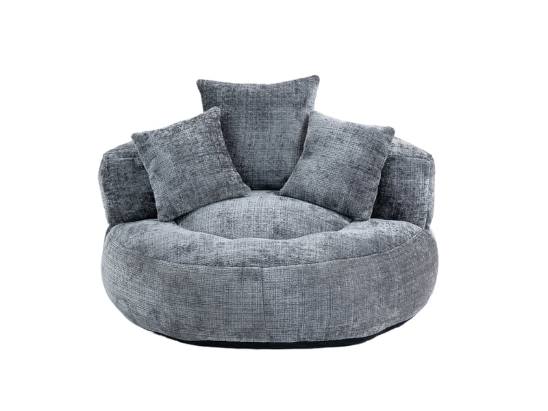  Fauteuil bean bag 108x108x52 cm dossier haut en chenille gris  - Conforama B