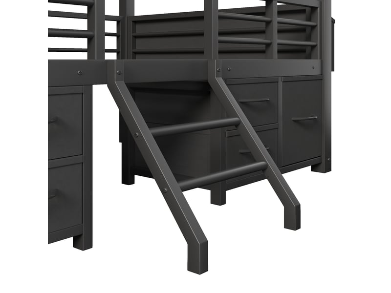  Lit mezzanine enfant 90x200 cm – noir – toit maison, led et tiroirs en tissu – sans matelas  - Conforama E