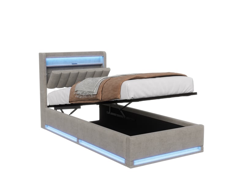  Lit coffre 90x200 cm - tiroirs de rangement - led rgb intégrée - usb type-c - tête de lit avec rangement - velours  - Conforama A