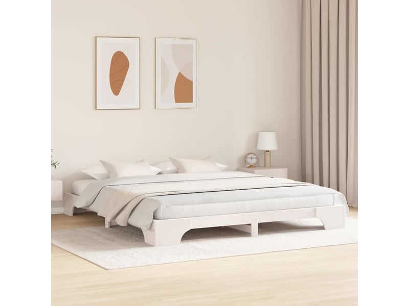  Lit double- lit adulte -  cadre de lit blanc 200 x 200 cm pin massif  - Conforama B