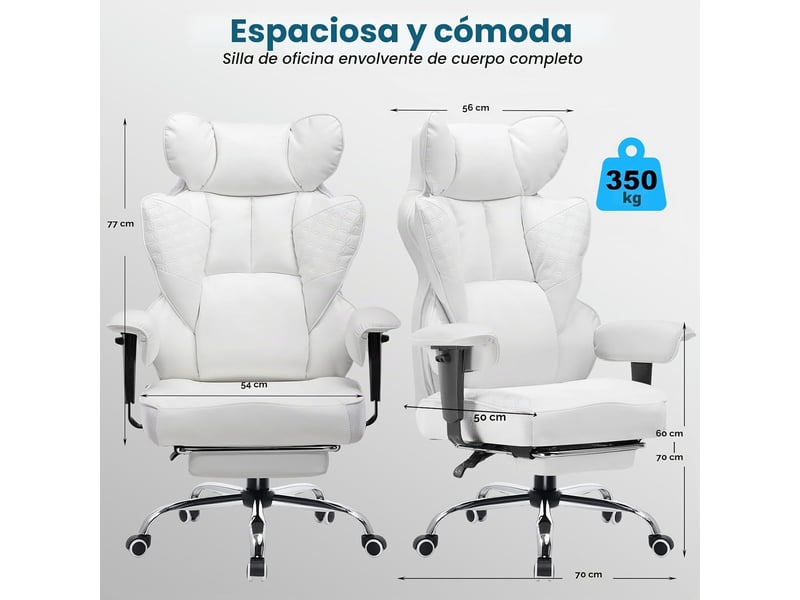 Gtplayer chaise de jeu ergonomique avec accoudoirs réglables, soutien lombaire à ressort, 180 kg, siège large - blanc CH510-WT - Conforama C
