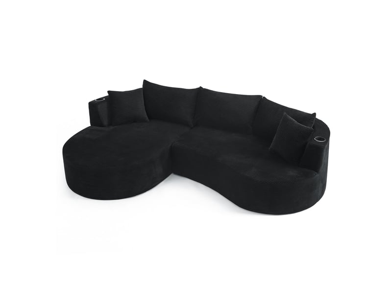 Canapé droit 3 places en arc avec porte-gobelets intégrés - coussins, velours côtelé - noir - Conforama A