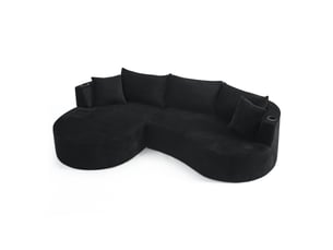 Canapé d'angle compressé gauche fixe <strong>STILVORA</strong> <strong></strong> 3 places Velours côtelé Noir