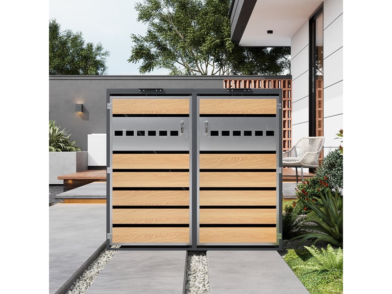  Cache-poubelles 2 compartiments avec couvercle rabattable, portes verrouillables, métal extérieur  - Conforama B