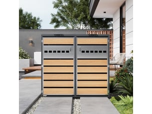 Cache-poubelles 2 compartiments avec couvercle rabattable, portes verrouillables, métal extérieur