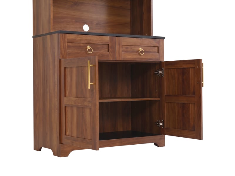 Buffet haut tcqpz 80 x 40 x 180 cm avec vitrine en verre, led contrôlée par application, prises usb, mdf et panneaux de particules noyer - Conforama B