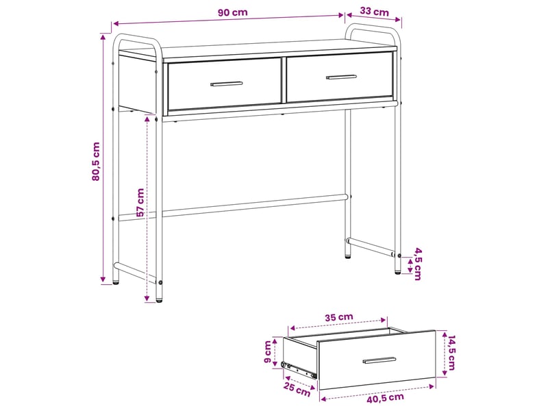  Vidaxl table console chêne sonoma 90 x 33 x 80,5 cm bois d'ingénierie  - Conforama C