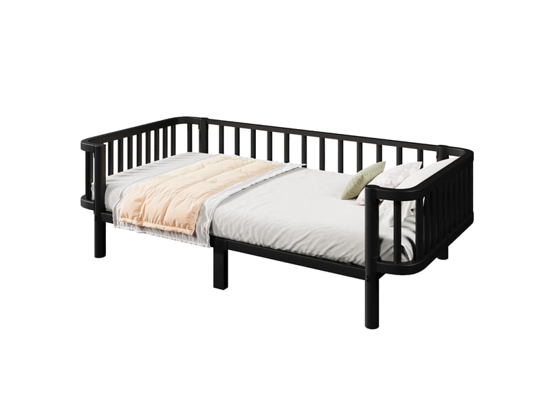  Lit simple 90x200 cm en métal noir avec sommier à lattes  - Conforama A