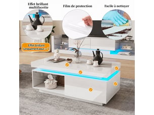 Table basse rectangulaire coloris blanc <strong></strong> <strong>BrimViber</strong> - 50 cmx100 cm