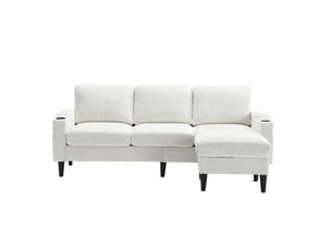 Canapé droit fixe   4 places Tissu beige avec coffre de rangement