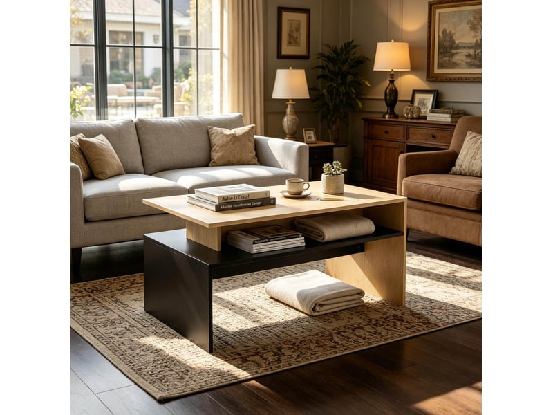  Table basse 95x55x50 cm en mdf avec étagère noir et bois naturel chicfurn  - Conforama B