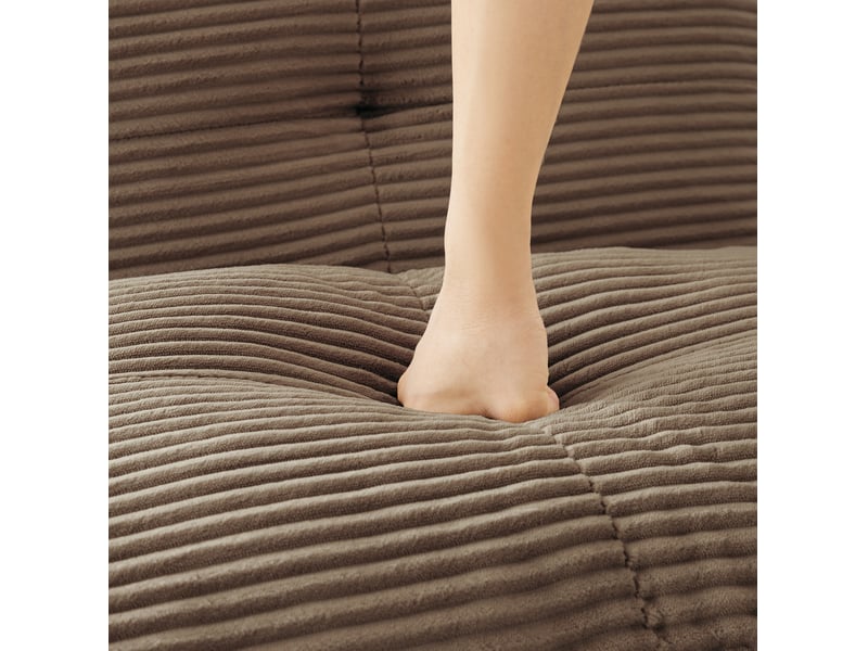  Canapé d'angle modulable 2 places en velours côtelé marron avec ottoman, assise profonde et confort nuage  - Conforama D