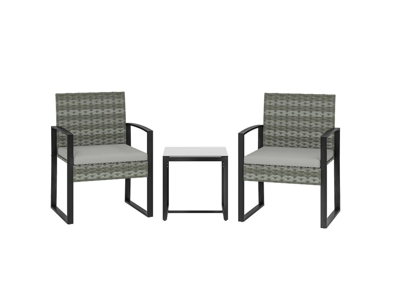  Salon de jardin 3 pièces 55x58x76 cm et 40x40x40 cm coussins amovibles métal gris clair  - Conforama A