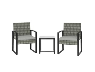 Salon de jardin 3 pièces 55x58x76 cm et 40x40x40 cm coussins amovibles métal gris clair
